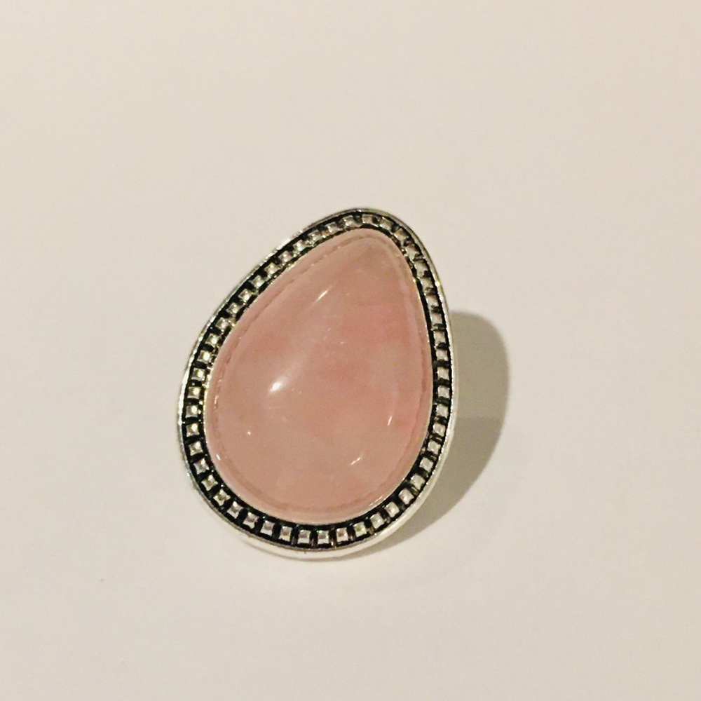 Natural rose quartz silver tone stud earrings - Picture 6 of 8